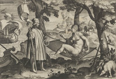 New Inventions of Modern Times [Nova Reperta], The Discovery of America, plade 1, ca. ..., ca. 1600. af Theodoor Galle