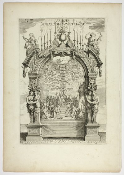 Den østrigske kongefamilies slægtstræ, tavle 32 fra Casperius Gevartius, den mest fredfyldte og ærede kardinal-infante Ferdinands triumferindtog af Theodoor van Thulden