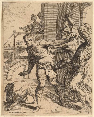 Den fortabte søn drevet fra værtshuset af Theodoor van Thulden after Sir Peter Paul Rubens