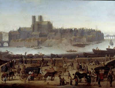 Kajen og Tournelle-broen i Paris Detail. Udsigt over havnen og øen La Cite. Maleri tilskrevet Theodor Matham (1606-1676) 1646 Paris, Carnavalet museum af Theodor (attr. to) Matham