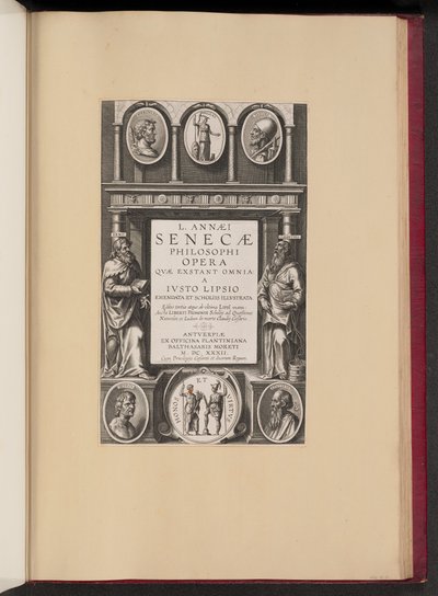 Titelside til L. Annaei Seneca Filosofs værker, der eksisterer Alt fra Ivisto Lipsio af Theodor Galle