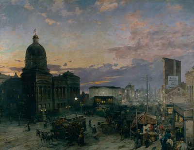 Washington Street, Indianapolis i skumringen, 1892-1895 af Theodor Groll