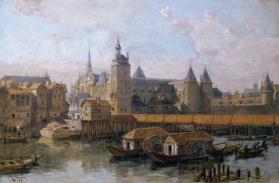 Ile de la Cite og Palais de Justice (det tidligere Palais Royal) i det 16. århundrede, 1917 af Theodor Josef Hubert Hoffbauer