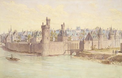 Tour de Nesles (pen og blæk og wc på papir) af Theodor Josef Hubert Hoffbauer