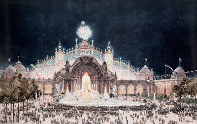 Universel udstilling, udsigt over paladset i el- og vandslottet, Paris (Print af Theodor Josef Hubert Hoffbauer
