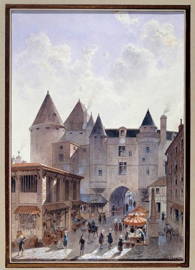 Udsigt over Grand Chatelet fra Rue Saint Denis i Paris Akvarel af Theodor Joseph af Theodor Josef Hubert Hoffbauer
