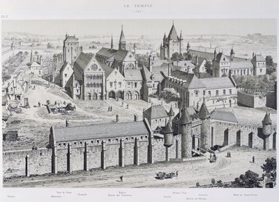Udsigt over templet i 1450, illustration fra 