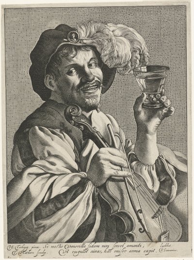 Mand med violin og rummer af Theodor Matham