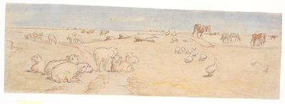 Får og gæs på Saltholm (udkast til dekoration af punchebolle) af Theodor Philipsen