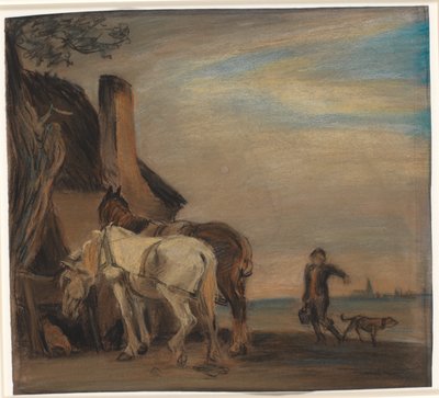 Karl, der bringer vand til to heste (kopi efter Paulus Potters maleri på Louvre) af Theodor Philipsen
