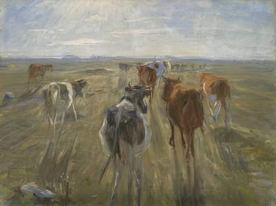 Lange skygger. Køer på øen Saltholm. Omkring 1890 af Theodor Philipsen