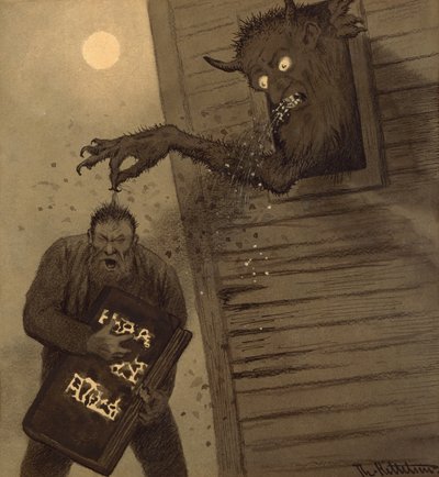 Tegning af eventyr af Theodor Severin Kittelsen