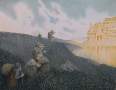 På vej til fest på Troldeborgen af Theodor Kittelsen