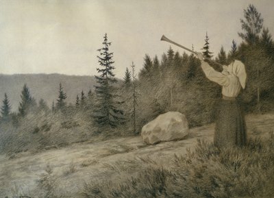 Oppe under bjerget lyder et træblæseinstrument af Theodor Kittelsen