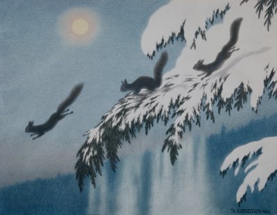 Vinteraften - Egern på flugt af Theodor Kittelsen