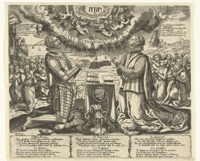 Vilhelm af Orange og Charlotte af Bourbon knæler i landskabet af Theodor de Bry (attributed to)