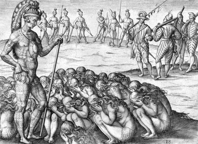 Indianske fanger saturiwa af indianere potano af Theodor de Bry