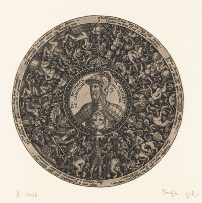 Medaljon med buste af kaptajnen af dårskab, Theodor de Bry, ca. 1577 - ca. 1578 af Theodor de Bry