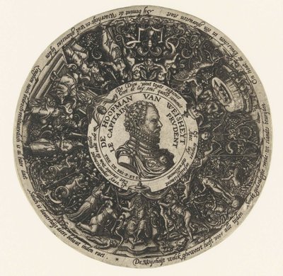 Medaljon med buste af Visdommens Kaptajn, Theodor de Bry, ca. 1577 - ca. 1578 af Theodor de Bry