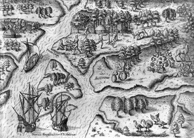 Den franske ekspedition lander i Port Royal, Florida af Theodor de Bry