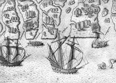Franskmændene udforsker seks floder på Floridas kyst af Theodor de Bry