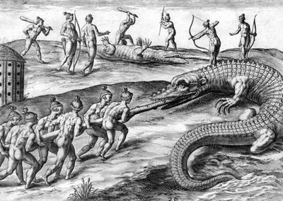 Timucuan-indianere på jagt efter alligator af Theodor de Bry