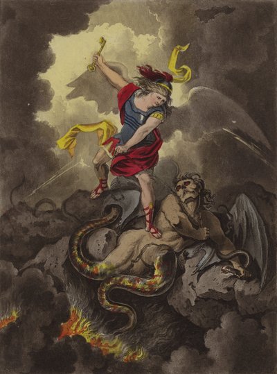 Satan lænket (ætsning) af Theodore (after) Lane