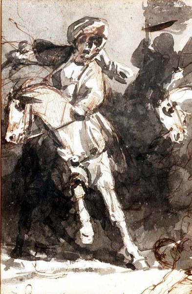 Scene af en nærkamp (blyant og akvarel) af Theodore (attr. to) Gericault