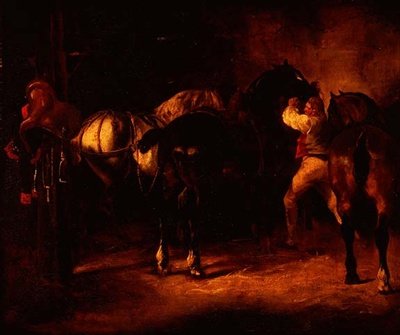 Tre heste i en stald af Theodore (attr. to) Gericault