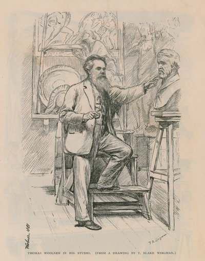 Billedhugger Thomas Woolner på arbejde i sit atelier af Theodore Blake Wirgman