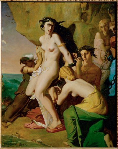 Andromede attachee au rocher par les Nereides - Andromeda lænket til klippen af havfruerne ... af Théodore Chassériau