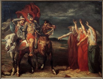 Macbeth og de tre hekse Illustration af scene 3 i 1. akt af William Shakespeares skuespil "" MacBeth". Maleri af Theodore Chasseriau (1819-1856) 1855 søn. 0,72x0,9 m Paris, musee d