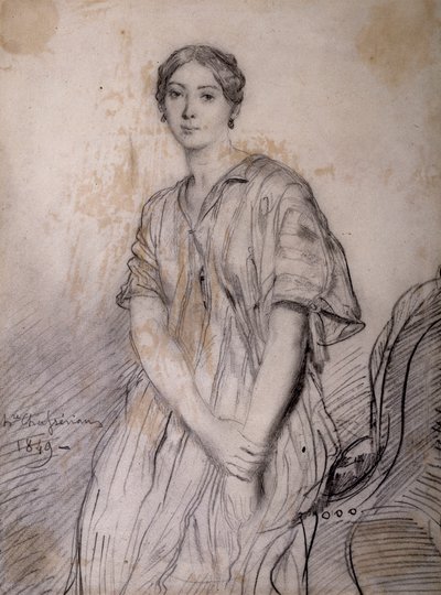 Portræt af Alice Ozy (Julie, Justine Pilloy), skuespillerinde (1820-1893) af Théodore Chassériau