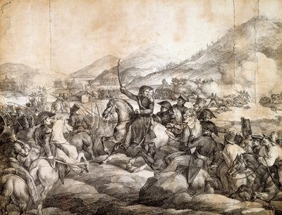 Slaget ved Chacabuco, februar 1817, som dekreterede Jose De San Martins sejr over spansk, af Theodore Gericault, tegning, Argentina af Theodore Gericault