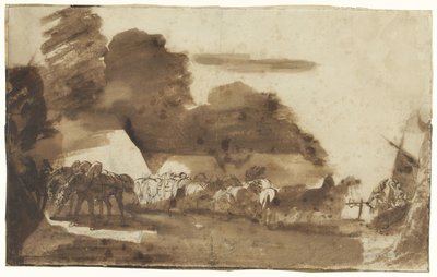 Bivuak med heste og soldater af Theodore Gericault
