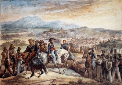 Chilensk uafhængighedskrig: "" Udsigt over slaget ved Maipu (Maipo nær Santiago de Chile 5/04/1818"" Akvarel af Theodore Gericault (1791-1824) 1800-tallets Paris, School of Fine Arts af Theodore Gericault