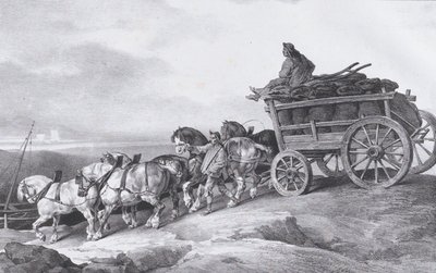 Kulvogn [sic.] Tegnet af Heste, 1822. af Theodore Gericault