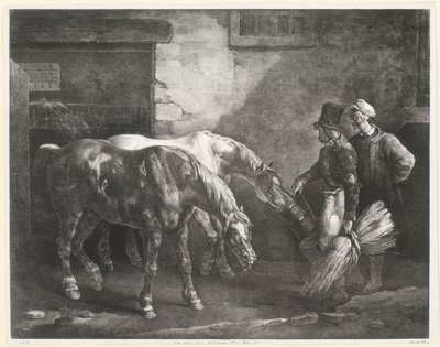 To postheste ved indgangen til en stald (Two Post-Horses at a Stable Door) af Theodore Gericault
