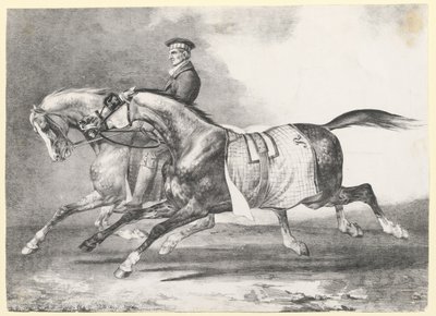 To grå heste med pletmønster, der bliver ført på tur (Two Dapple-Grays Being Exercised) af Theodore Gericault