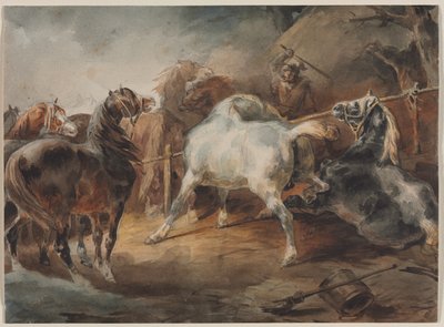 Kampheste, ca. 1820 (akvarel over grafit på papir) af Theodore Gericault