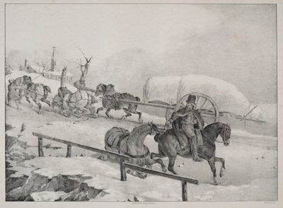 Fire forskellige emner: Vogn, der klatrer på en bakke. af Theodore Gericault