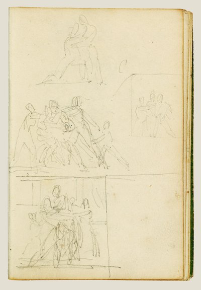 Fire kompositionsstudier til en gruppe figurer af Theodore Gericault