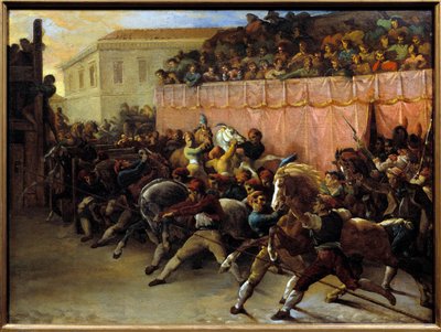 Gratis hestevæddeløb i Rom. Maleri af Theodore Gericault (1791-1824) af Theodore Gericault