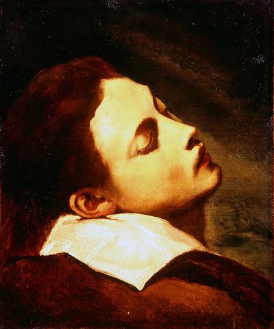 Hoved af en død ung mand (olie på lærred) af Theodore Gericault