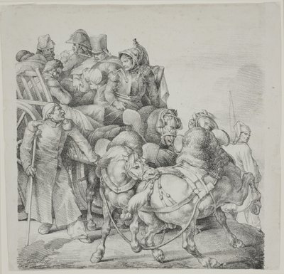 Hestevogn fuld af sårede soldater, litografi af C. Motte af Theodore Gericault