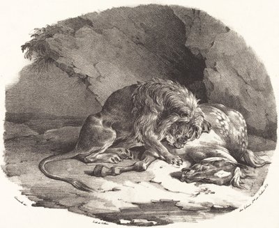 Hest fortæret af en løve (Cheval devore par un lion) af Theodore Gericault