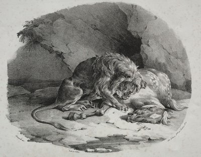 Hest fortæret af en løve af Theodore Gericault