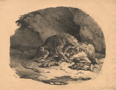 Hest fortæret af en løve af Theodore Gericault