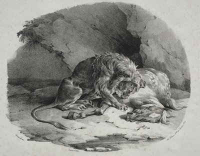Hest fortæret af en løve, 1823. af Theodore Gericault