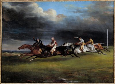 Hestevæddeløb siger derbyet ved Epsom Painting af Theodore Gericault (1791-1824) 1821 Søn. 0,92x1,25 m af Theodore Gericault